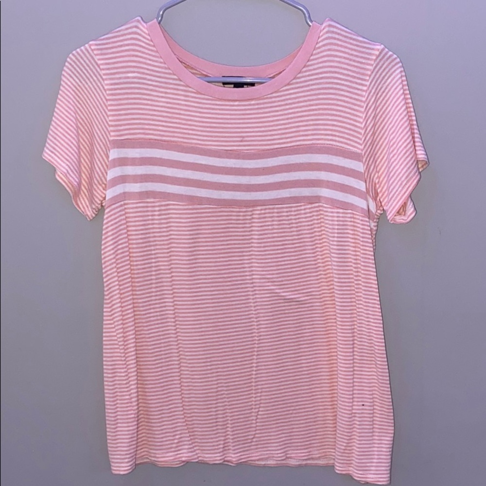 pink and white striped shirt